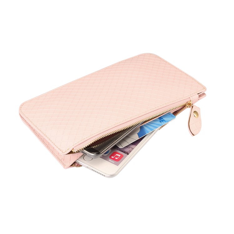 Multi-functional Grid Pattern Single Shoulder Bag PU Leather Handbag Smartphone Pouch Bag for iPhone X/8 - Pink-6