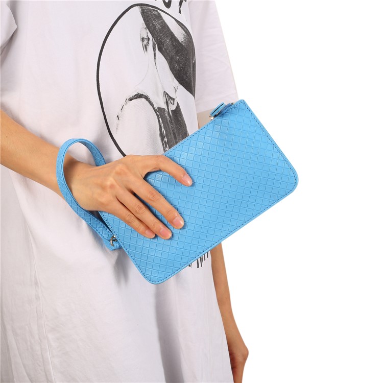 Fashionable Grid Pattern Leather Wallet Handbag Cellphone Pouch Single Shoulder Bag for iPhone X/8 - Blue-1
