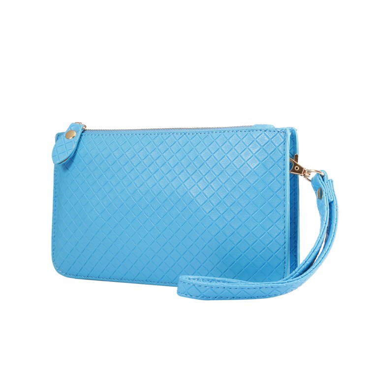 Fashionable Grid Pattern Leather Wallet Handbag Cellphone Pouch Single Shoulder Bag for iPhone X/8 - Blue-2