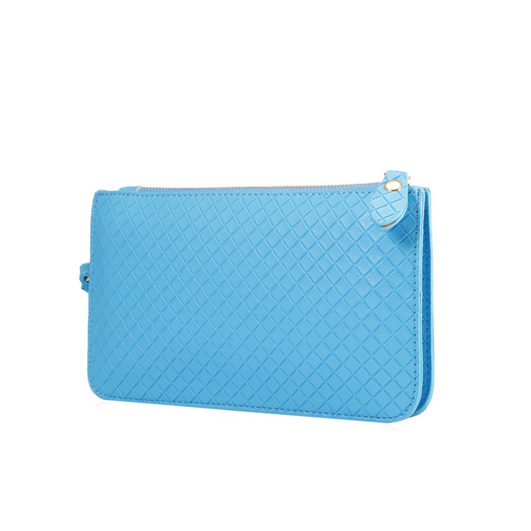 Fashionable Grid Pattern Leather Wallet Handbag Cellphone Pouch Single Shoulder Bag for iPhone X/8 - Blue-3