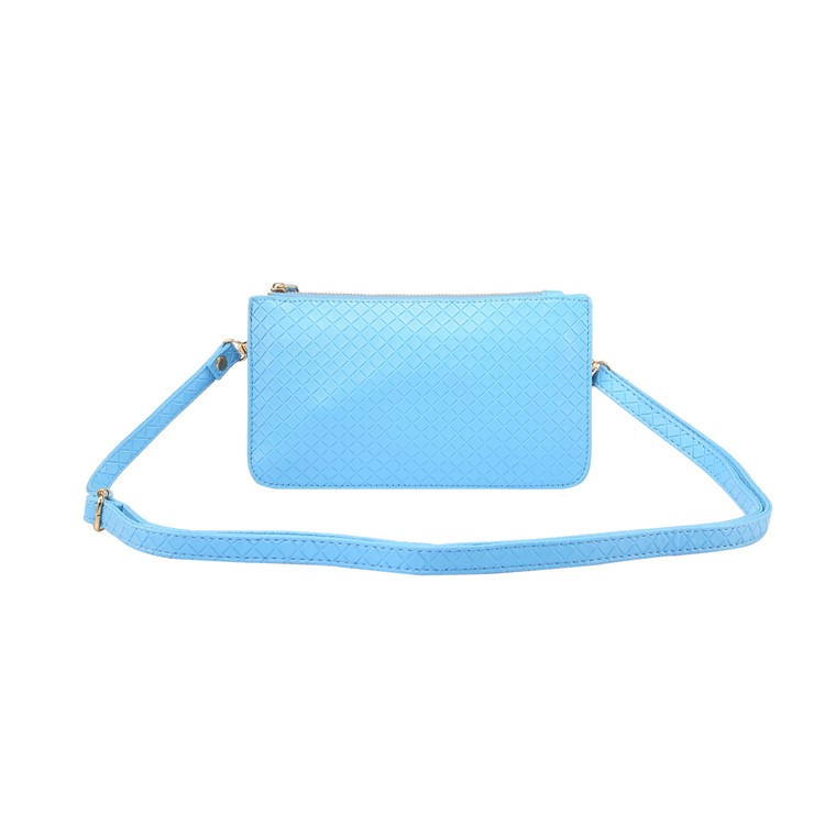 Fashionable Grid Pattern Leather Wallet Handbag Cellphone Pouch Single Shoulder Bag for iPhone X/8 - Blue-4