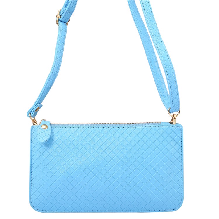Fashionable Grid Pattern Leather Wallet Handbag Cellphone Pouch Single Shoulder Bag for iPhone X/8 - Blue-5