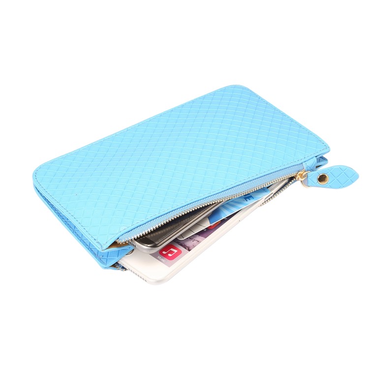 Fashionable Grid Pattern Leather Wallet Handbag Cellphone Pouch Single Shoulder Bag for iPhone X/8 - Blue-6