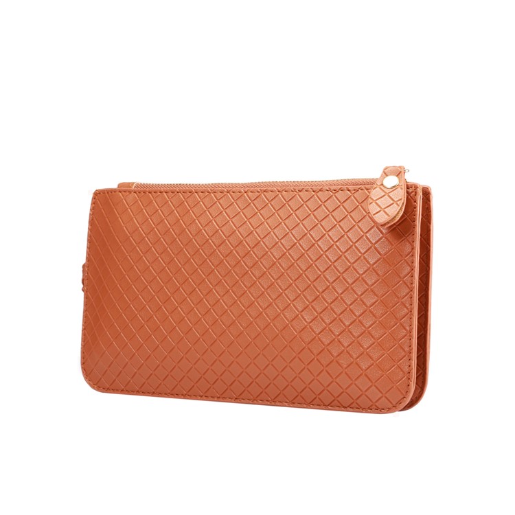 Grid Pattern Leather Wallet Handbag Multi-functional Phone Holder Purse Shoulder Bag for iPhone X/8 - Brown-3