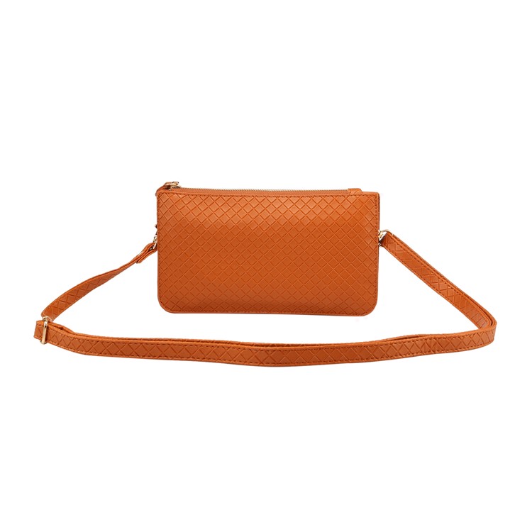 Grid Pattern Leather Wallet Handbag Multi-functional Phone Holder Purse Shoulder Bag for iPhone X/8 - Brown-4