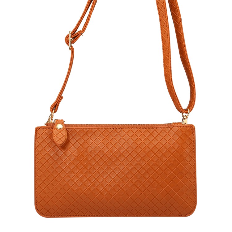 Grid Pattern Leather Wallet Handbag Multi-functional Phone Holder Purse Shoulder Bag for iPhone X/8 - Brown-5
