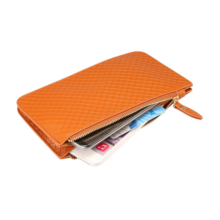 Grid Pattern Leather Wallet Handbag Multi-functional Phone Holder Purse Shoulder Bag for iPhone X/8 - Brown-6
