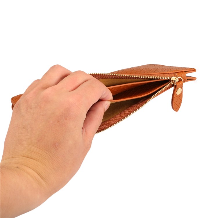 Grid Pattern Leather Wallet Handbag Multi-functional Phone Holder Purse Shoulder Bag for iPhone X/8 - Brown-7