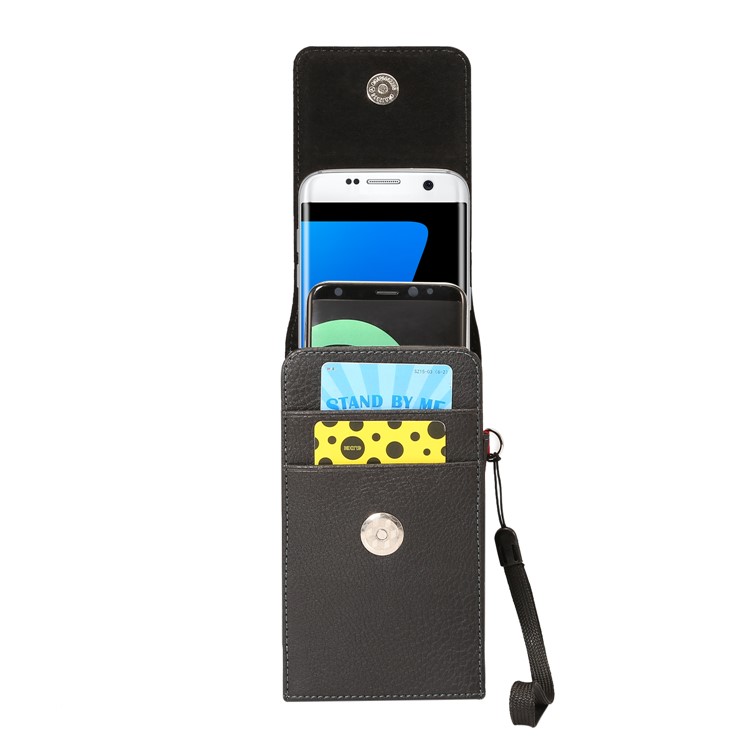 Kartensteckplätze Litschi Vertikal Flip Lederholster Fall Für Das IPhone 8 / LG G5, Größe: 15.5x8x3.5cm - Schwarz-3