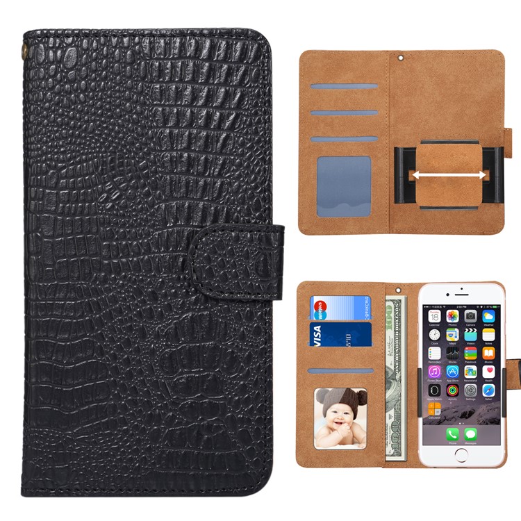 Crocodile Texture Universal Wallet Leather Flip Case with 360 Degree Rotary Clip for iPhone 7 Plus Size: 16.3 x 8.3 x1.8cm - Black-1
