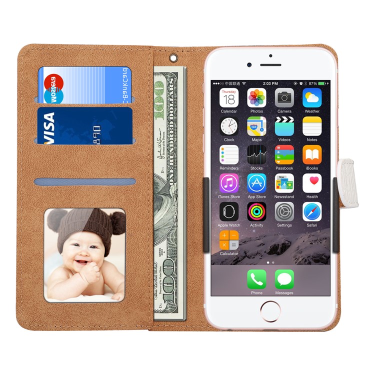 Universal Crocodile Texture Wallet Leather Mobile Shell with 360 Degree Rotary Clip for iPhone 8 Plus Size: 16.3 x 8.3 x 1.8cm - White-3