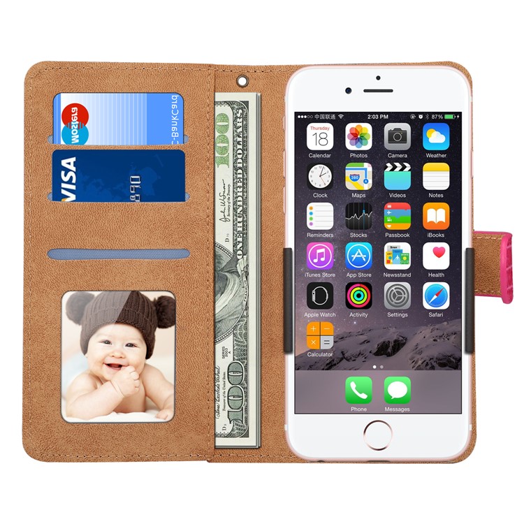 Crocodile Texture Universal Wallet Leather Phone Cover with Full Degree Rotary Clip for iPhone 8 Plus Size: 16.3 x 8.3 x 1.8cm - Rose-3