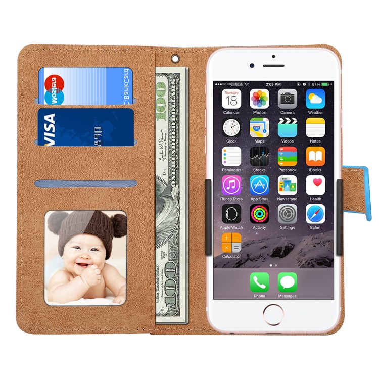 Universal Crocodile Texture Wallet Leather Folio Case with 360 Degree Rotary Clip for iPhone 8 Plus Size: 16.3 x 8.3 x 1.8cm - Blue-3