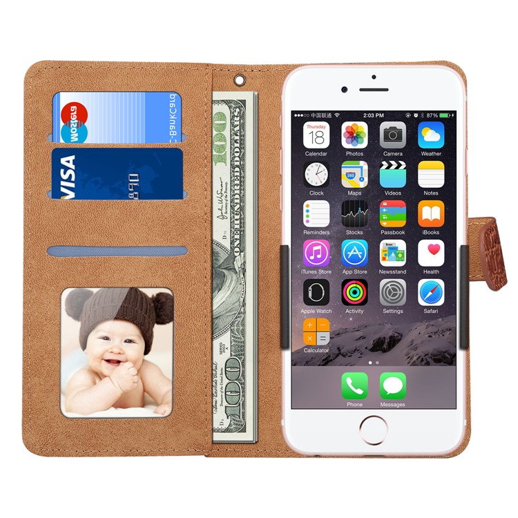 Crocodile Texture Universal Wallet Leather Case Shell with Full Degree Rotary Clip for iPhone 8 Plus Size: 16.3 x 8.3 x 1.8cm - Brown-3