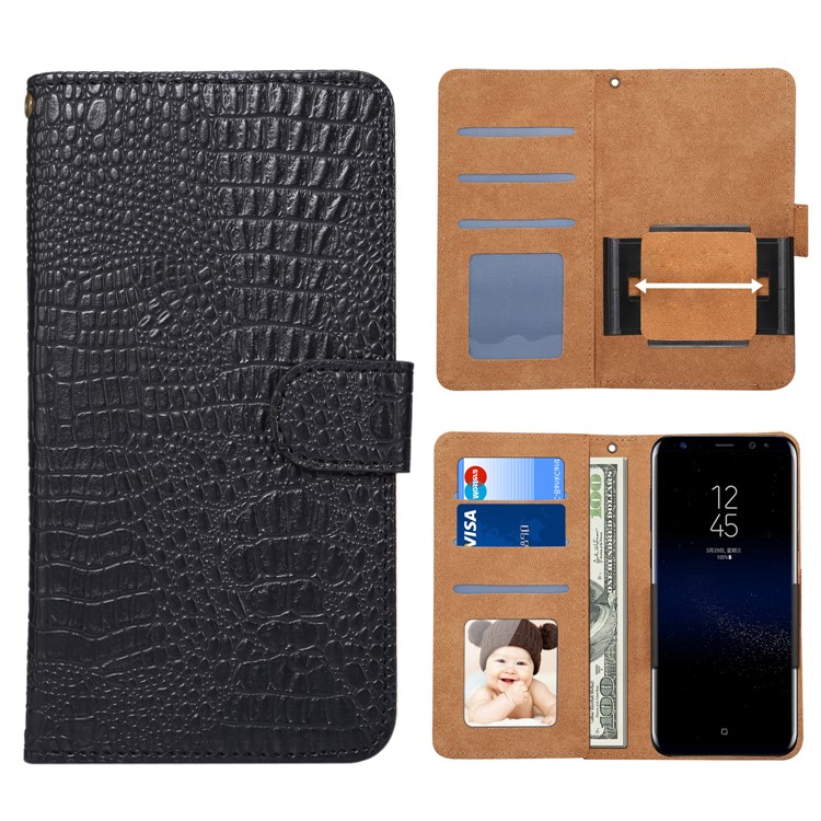 Universal Stretchable Clip Holder Crocodile Wallet Leather Case for Samsung Galaxy S8 Etc, Size: 15.7 x 8 x 1.8cm - Black-1