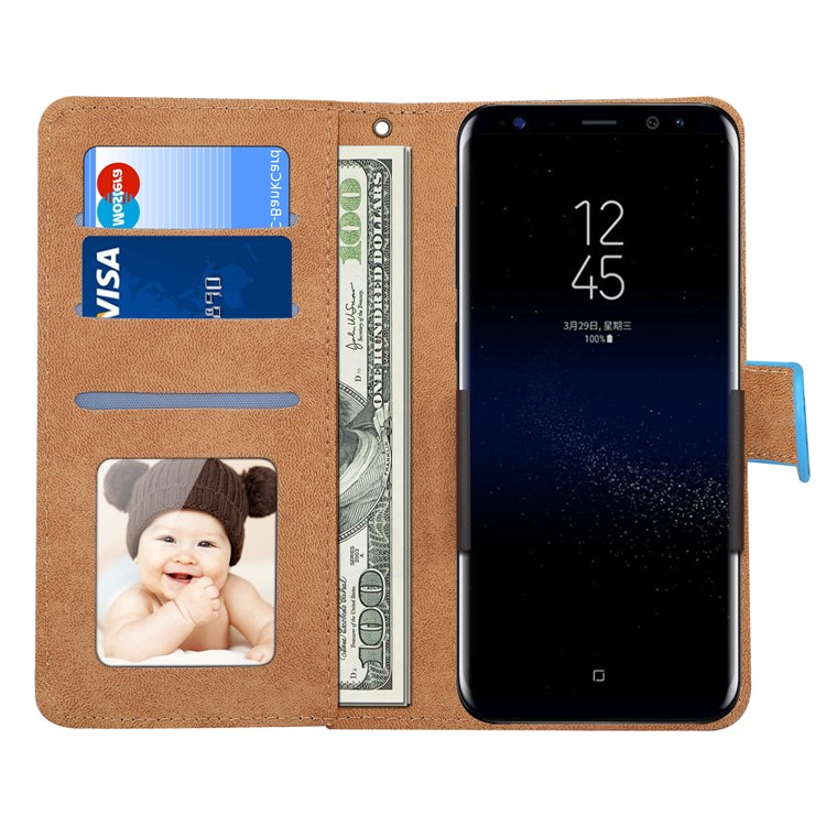 Caja Universal Estirable Del Teléfono Del Cuero De La Carpeta De La Textura Del Cocodrilo Del Clip Para La Galaxia S9 S8 De Samsung, Etc, Tamaño: 15.7 X 8 Los X 1.8cm - Azul-3
