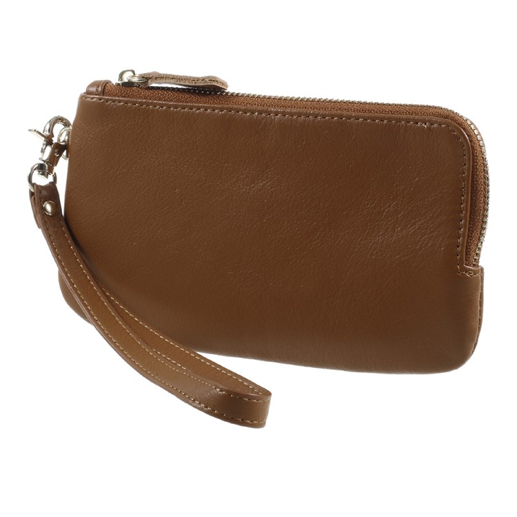 Genuine Leather Zipper Wallet Phone Cover with Strap for iPhone 7 /6s / 6 4.7 inch - Brown-1