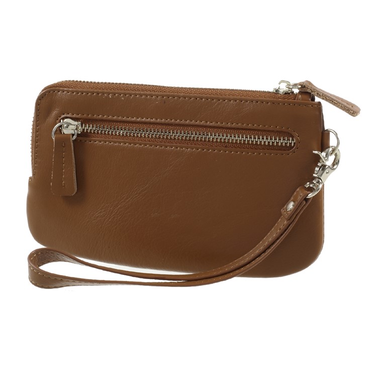 Genuine Leather Zipper Wallet Phone Cover with Strap for iPhone 7 /6s / 6 4.7 inch - Brown-2