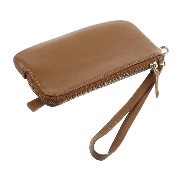 Genuine Leather Zipper Wallet Phone Cover with Strap for iPhone 7 /6s / 6 4.7 inch - Brown-3