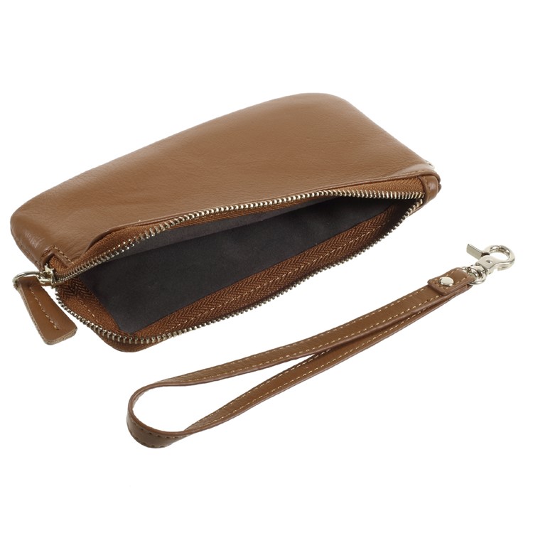 Genuine Leather Zipper Wallet Phone Cover with Strap for iPhone 7 /6s / 6 4.7 inch - Brown-4