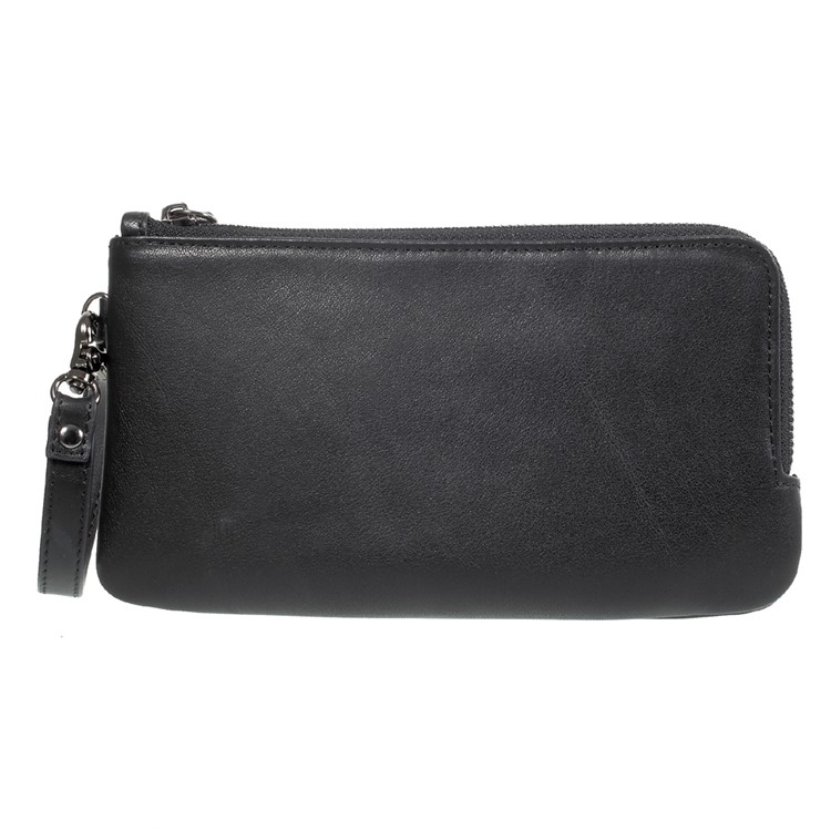 Caja Del Teléfono Móvil De La Cartera De La Cremallera Del Cuero Genuino Para La Nota De Galaxia De Samsung 8 / Iphone 8 Más / 7 Más, Huawei P10 Etc. - Negro-1