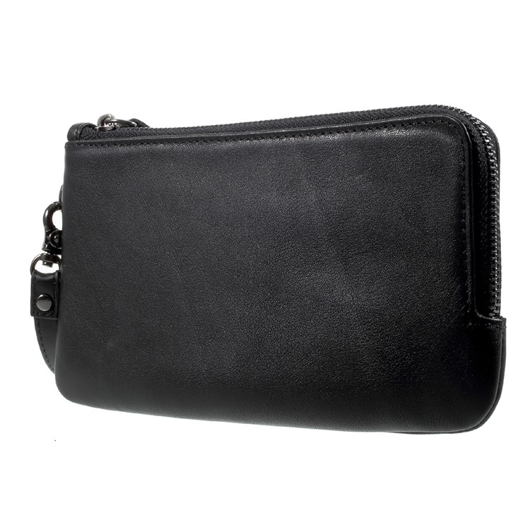 Caja Del Teléfono Móvil De La Cartera De La Cremallera Del Cuero Genuino Para La Nota De Galaxia De Samsung 8 / Iphone 8 Más / 7 Más, Huawei P10 Etc. - Negro-2