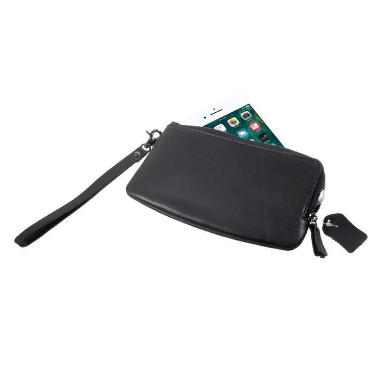 Caja Del Teléfono Móvil De La Cartera De La Cremallera Del Cuero Genuino Para La Nota De Galaxia De Samsung 8 / Iphone 8 Más / 7 Más, Huawei P10 Etc. - Negro-4