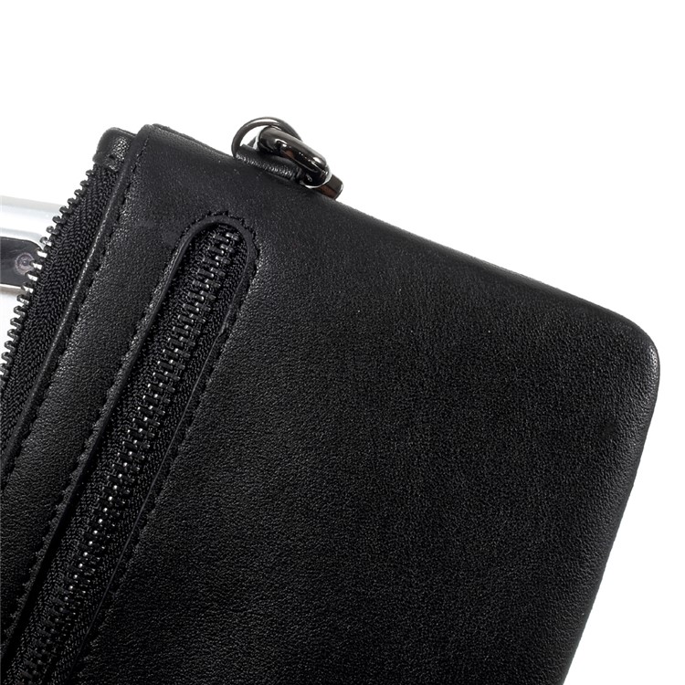 Caja Del Teléfono Móvil De La Cartera De La Cremallera Del Cuero Genuino Para La Nota De Galaxia De Samsung 8 / Iphone 8 Más / 7 Más, Huawei P10 Etc. - Negro-5
