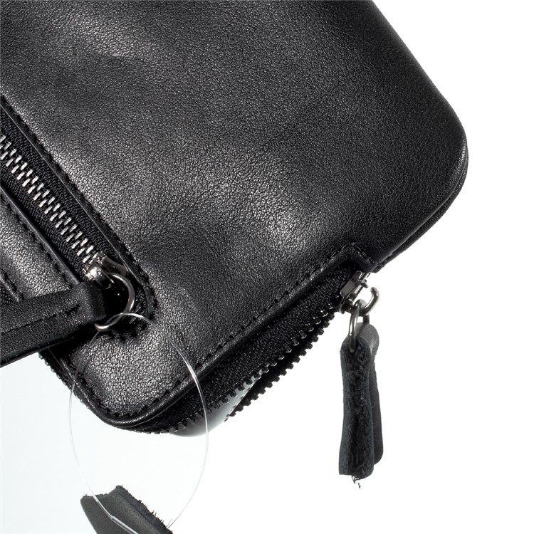 Caja Del Teléfono Móvil De La Cartera De La Cremallera Del Cuero Genuino Para La Nota De Galaxia De Samsung 8 / Iphone 8 Más / 7 Más, Huawei P10 Etc. - Negro-6