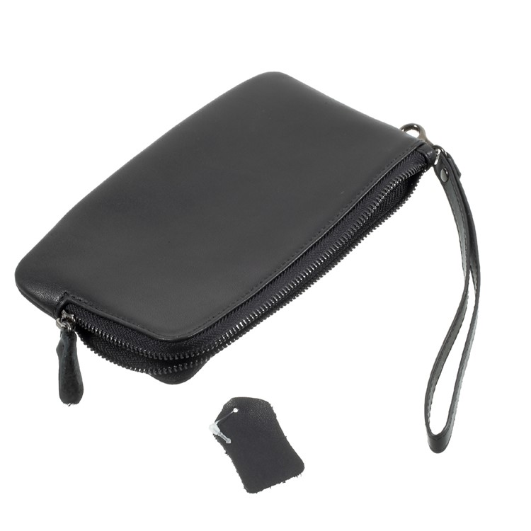 Caja Del Teléfono Móvil De La Cartera De La Cremallera Del Cuero Genuino Para La Nota De Galaxia De Samsung 8 / Iphone 8 Más / 7 Más, Huawei P10 Etc. - Negro-8