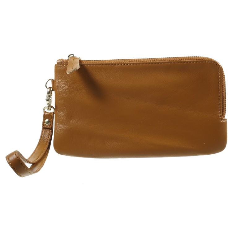 Genuine Leather Zipper Wallet Mobile Phone Case Shell for Samsung Galaxy Note 8/iPhone 8 Plus/7 Plus, Huawei P10 Etc. - Brown-1
