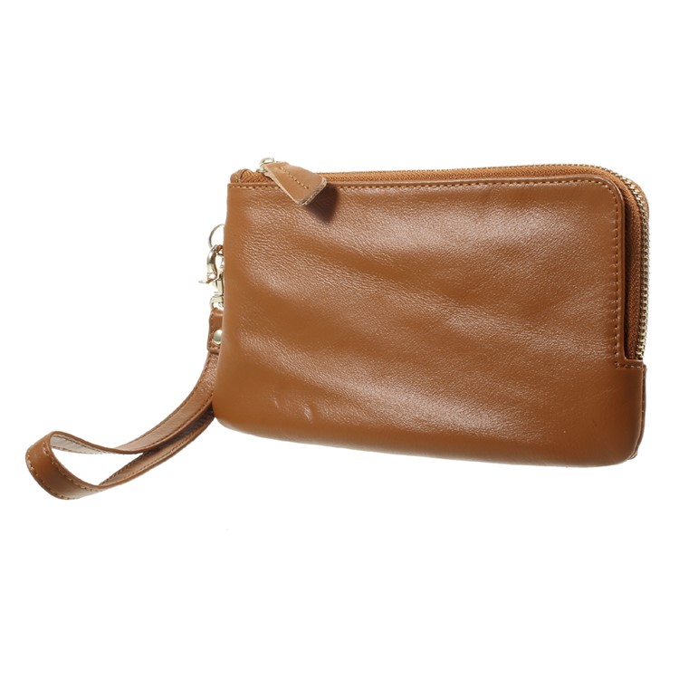 Genuine Leather Zipper Wallet Mobile Phone Case Shell for Samsung Galaxy Note 8/iPhone 8 Plus/7 Plus, Huawei P10 Etc. - Brown-2