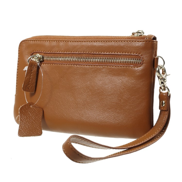 Genuine Leather Zipper Wallet Mobile Phone Case Shell for Samsung Galaxy Note 8/iPhone 8 Plus/7 Plus, Huawei P10 Etc. - Brown-3