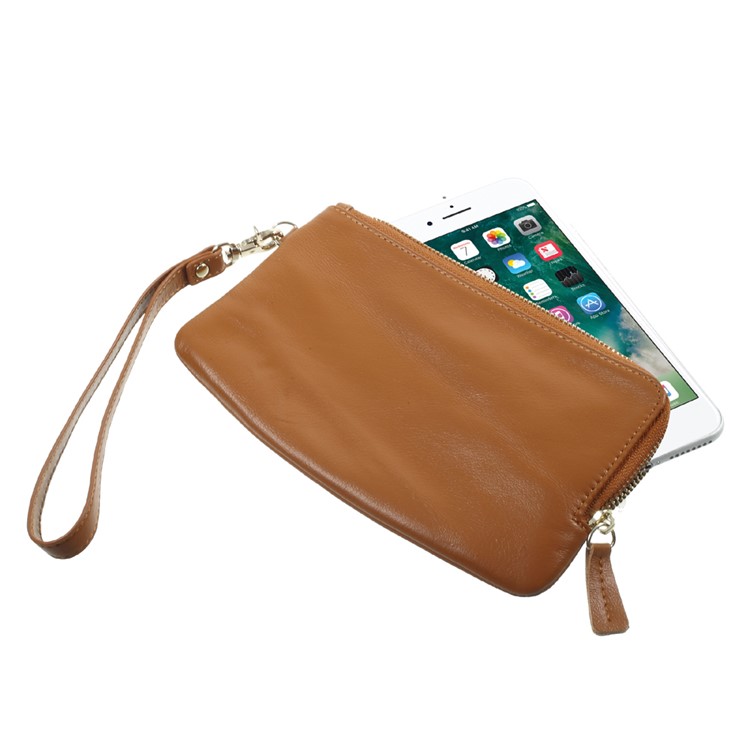 Genuine Leather Zipper Wallet Mobile Phone Case Shell for Samsung Galaxy Note 8/iPhone 8 Plus/7 Plus, Huawei P10 Etc. - Brown-4