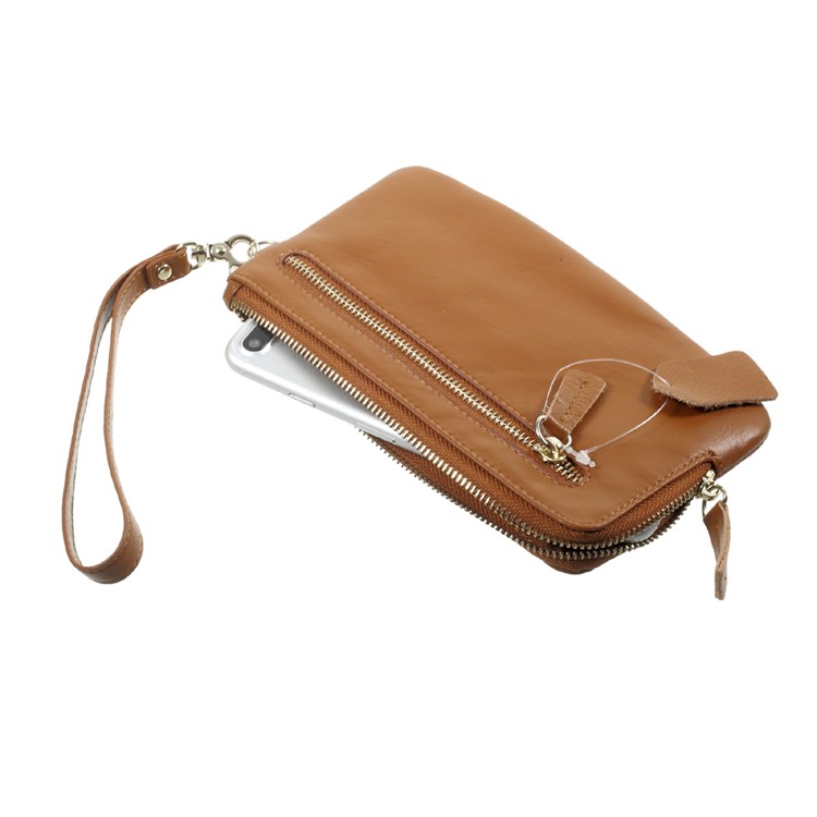 Genuine Leather Zipper Wallet Mobile Phone Case Shell for Samsung Galaxy Note 8/iPhone 8 Plus/7 Plus, Huawei P10 Etc. - Brown-5