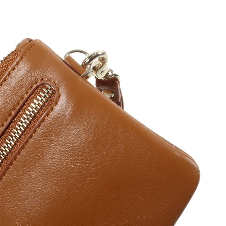 Genuine Leather Zipper Wallet Mobile Phone Case Shell for Samsung Galaxy Note 8/iPhone 8 Plus/7 Plus, Huawei P10 Etc. - Brown-6
