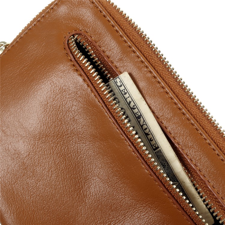 Genuine Leather Zipper Wallet Mobile Phone Case Shell for Samsung Galaxy Note 8/iPhone 8 Plus/7 Plus, Huawei P10 Etc. - Brown-7