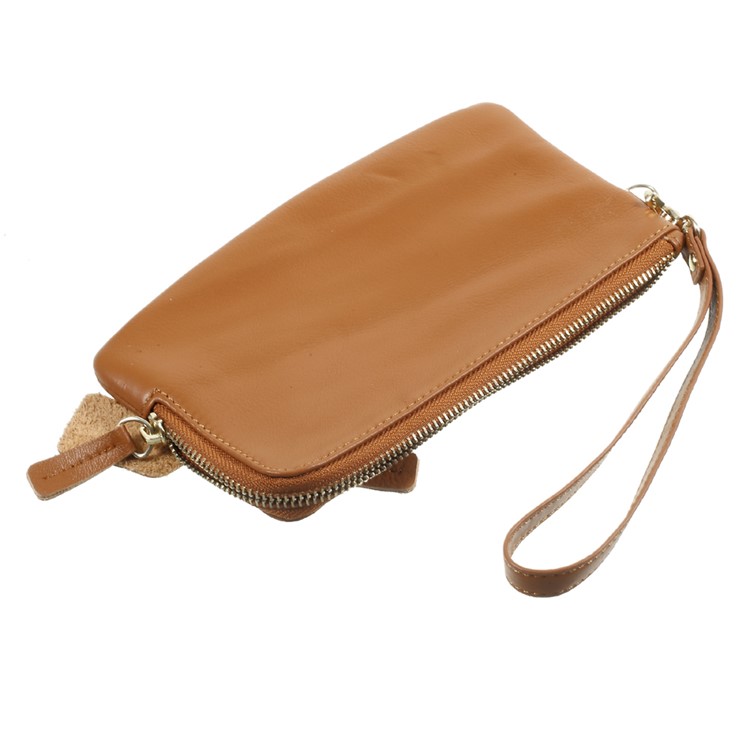 Genuine Leather Zipper Wallet Mobile Phone Case Shell for Samsung Galaxy Note 8/iPhone 8 Plus/7 Plus, Huawei P10 Etc. - Brown-8