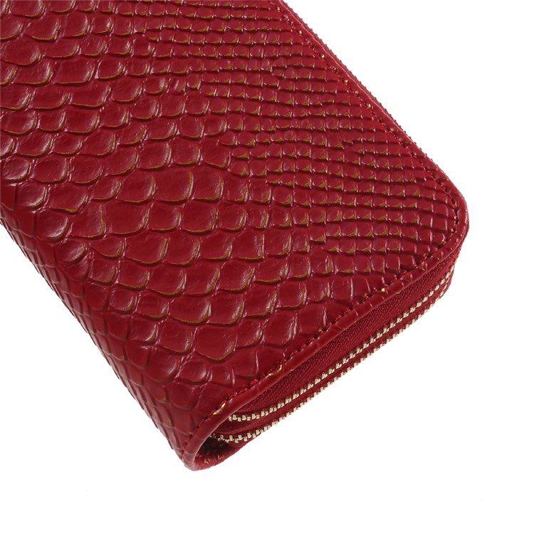 PU Leather Zipper Closure Handbag Smartphone Pouch Bag for iPhone 8 Plus/7 Plus etc. - Red / Fish Scale Texture-10