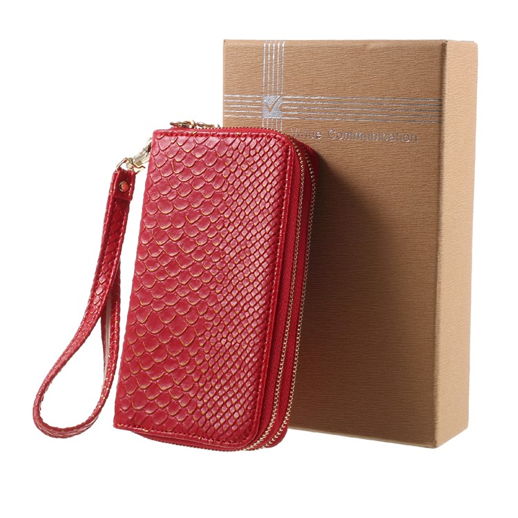 PU Leather Zipper Closure Handbag Smartphone Pouch Bag for iPhone 8 Plus/7 Plus etc. - Red / Fish Scale Texture-12