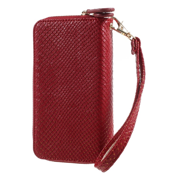 PU Leather Zipper Closure Handbag Smartphone Pouch Bag for iPhone 8 Plus/7 Plus etc. - Red / Fish Scale Texture-2