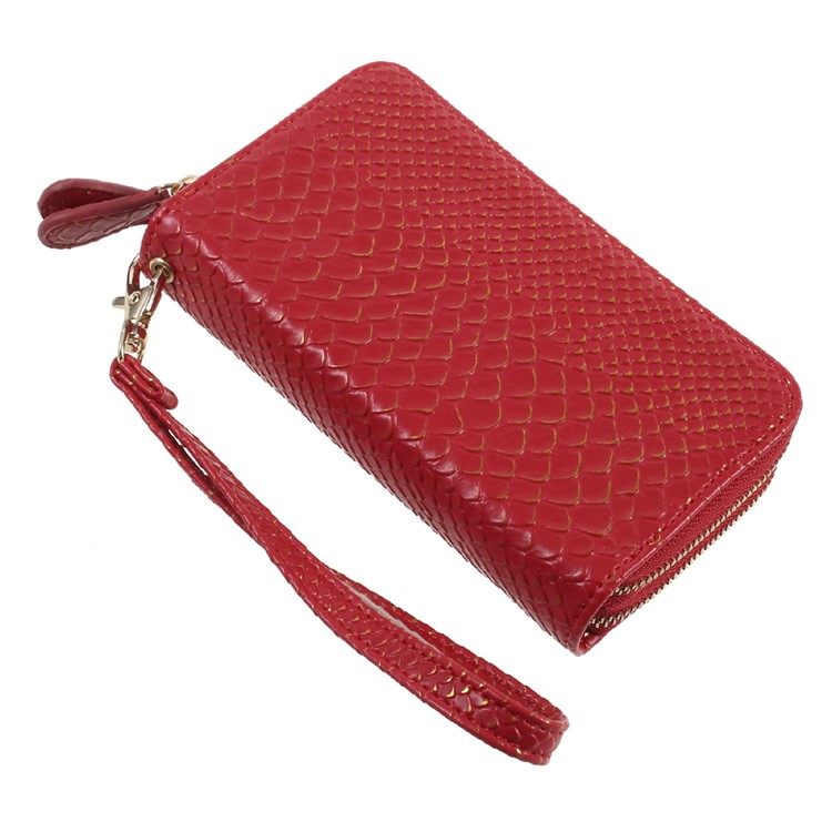 PU Leather Zipper Closure Handbag Smartphone Pouch Bag for iPhone 8 Plus/7 Plus etc. - Red / Fish Scale Texture-3