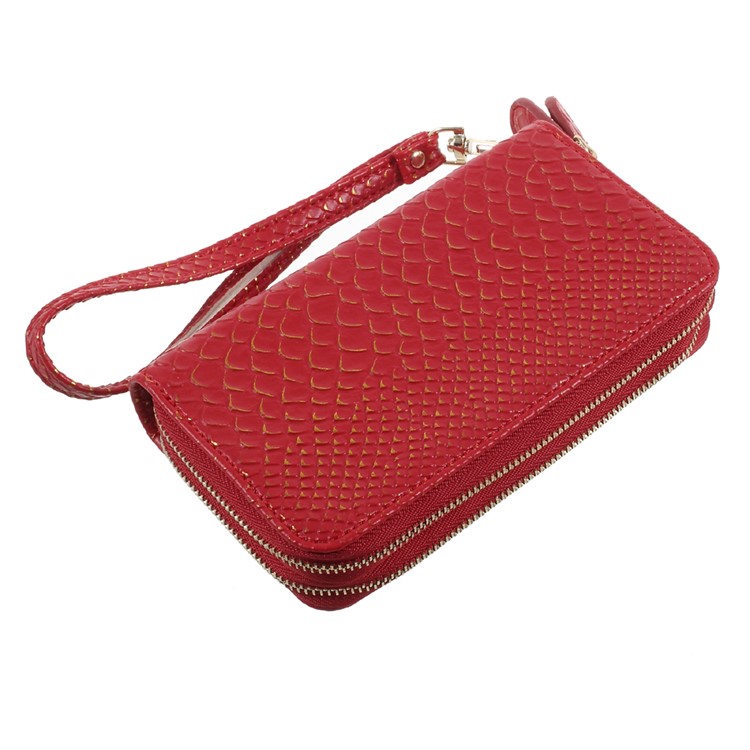 PU Leather Zipper Closure Handbag Smartphone Pouch Bag for iPhone 8 Plus/7 Plus etc. - Red / Fish Scale Texture-4