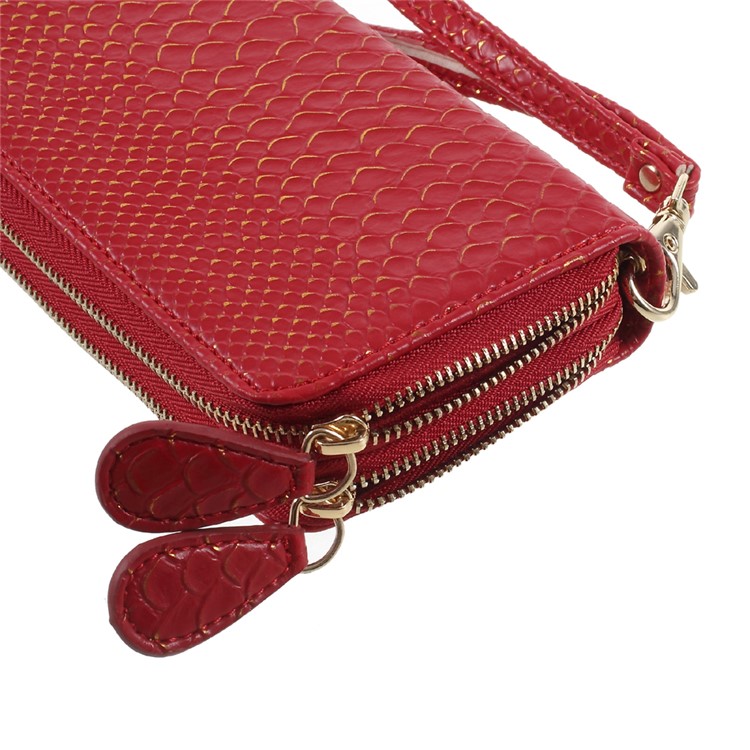 PU Leather Zipper Closure Handbag Smartphone Pouch Bag for iPhone 8 Plus/7 Plus etc. - Red / Fish Scale Texture-5