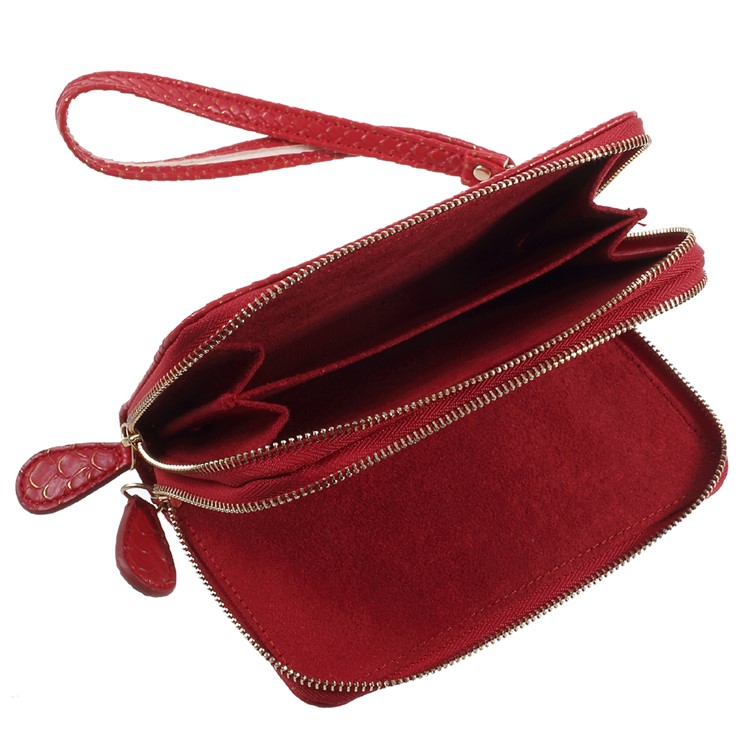 PU Leather Zipper Closure Handbag Smartphone Pouch Bag for iPhone 8 Plus/7 Plus etc. - Red / Fish Scale Texture-6