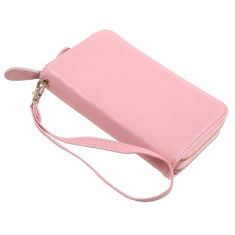 Smartphone Pouch Bag PU Leather Zipper Closure Handbag for iPhone 8 Plus/7 Plus etc. - Pink / Lace Pattern-3