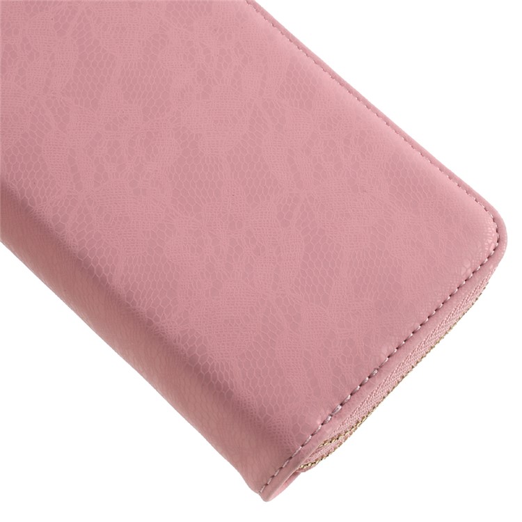 Smartphone Pouch Bag PU Leather Zipper Closure Handbag for iPhone 8 Plus/7 Plus etc. - Pink / Lace Pattern-5