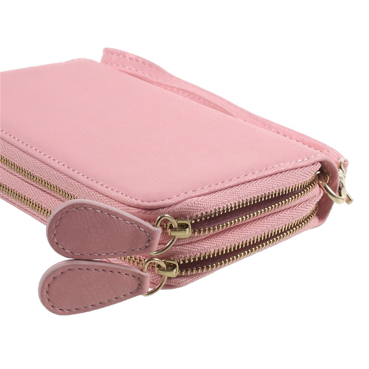 Smartphone Pouch Bag PU Leather Zipper Closure Handbag for iPhone 8 Plus/7 Plus etc. - Pink / Lace Pattern-6