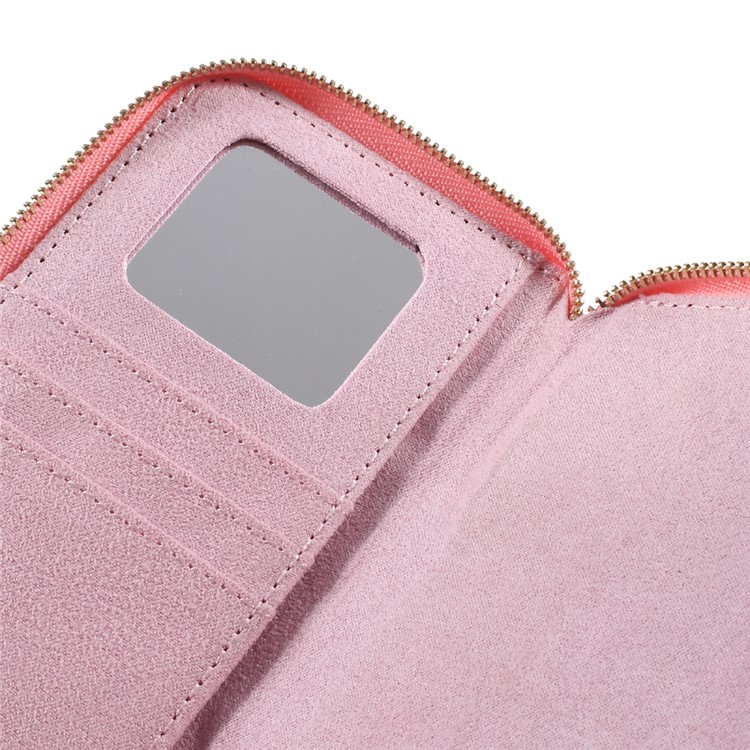 Smartphone Pouch Bag PU Leather Zipper Closure Handbag for iPhone 8 Plus/7 Plus etc. - Pink / Lace Pattern-9
