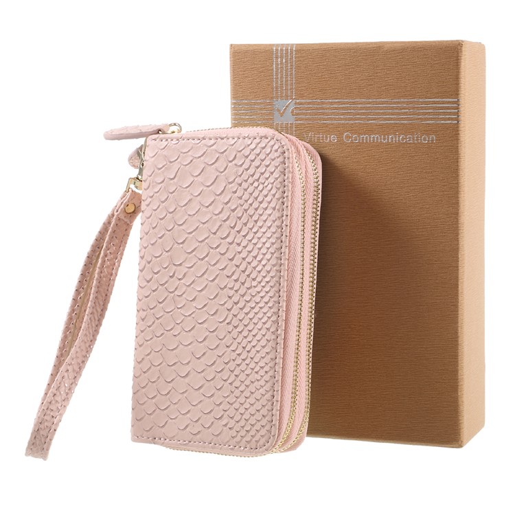 Universal Smartphone Leather Pouch Wallet for iPhone 8 Plus/7 Plus etc. - Rose Gold / Fish Scale Texture-10